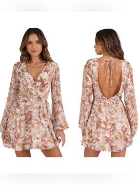 Forever 21 NWT Faux Wrap Ruffle Open Back Floral Print Dress Size Large